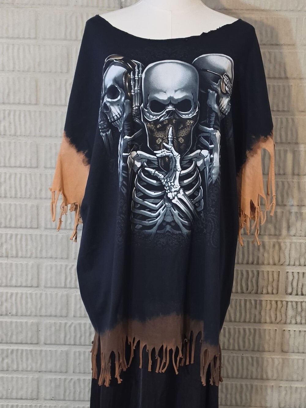 Black Bleached Fringe Skeleton Tee
